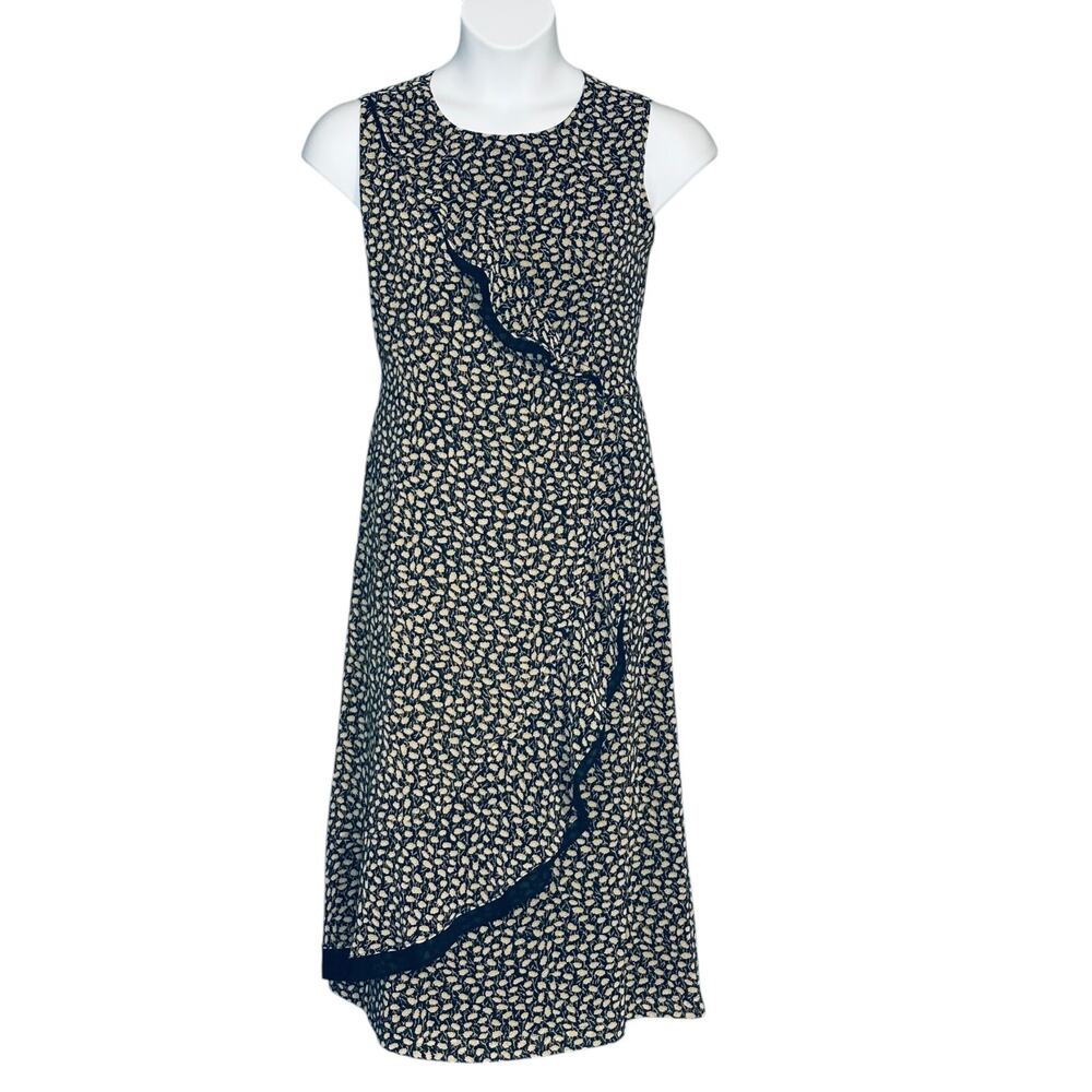 Décider Sleeveless Midi Dress Ruffle Wrap Black Gold Floral Chiffon Size Medium